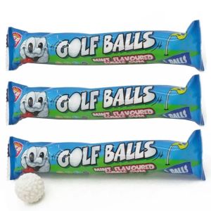 Minty bubblegum balls shaped like golf balls