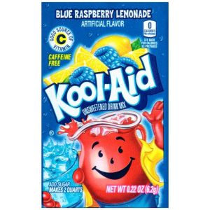 A sachet of Blue Raspberry Kool Aid, a drink powder imported from America.