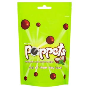 Dark chocolate sweets shaped like balls with a mint cream filling