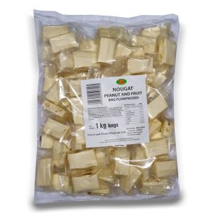 Bulk Sweets - A bulk 1kg bag of individually wrapped chunks of soft nougat with peanuts and fruit.