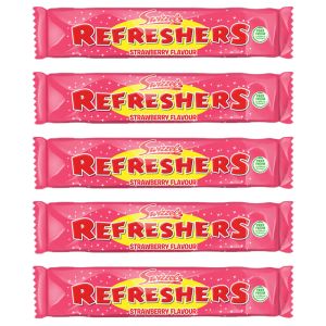 A pack of 5 strawberry refreshers chew bars, chewy retro sweets