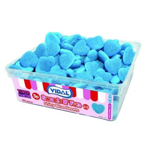 Blue Raspberry flavour jelly sweets shaped like hearts and they paint your mouth blue!