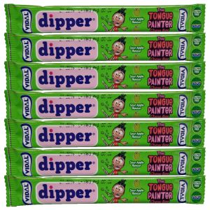 Vidal sour apple dipper chew bars which paint your mouth green!