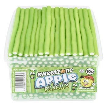 Sweetzone apple pencils sweets in a bulk plastic tub